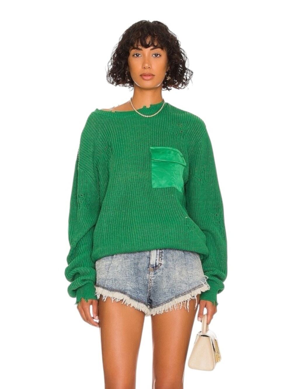 SER.O.YA Devin Sweater in Amazon Green Oversized Distressed Small